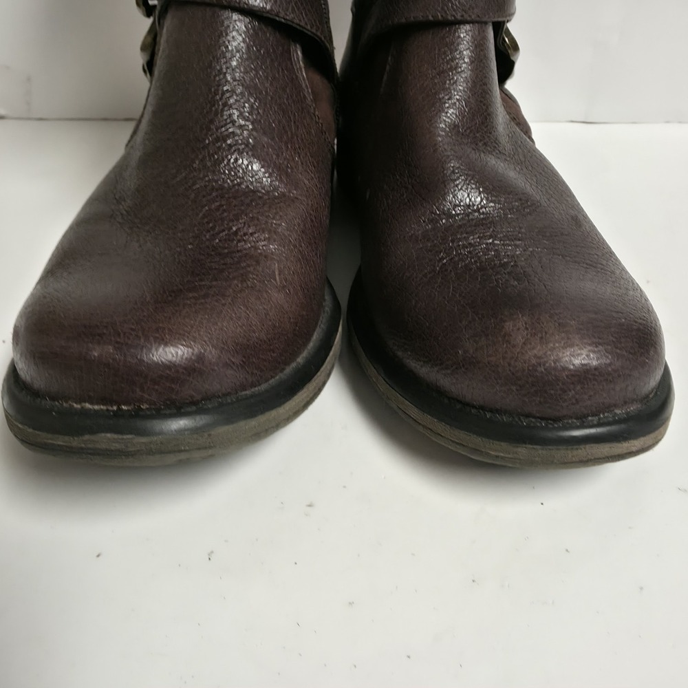 Baretraps Sabella Brown Leather Moto Boots Faux Fur Lined Buckle Women's 8M - Picture 4 of 16